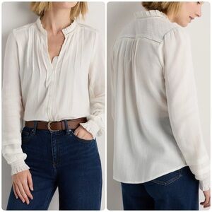 Quince Organic Textured Cotton Peasant Blouse White